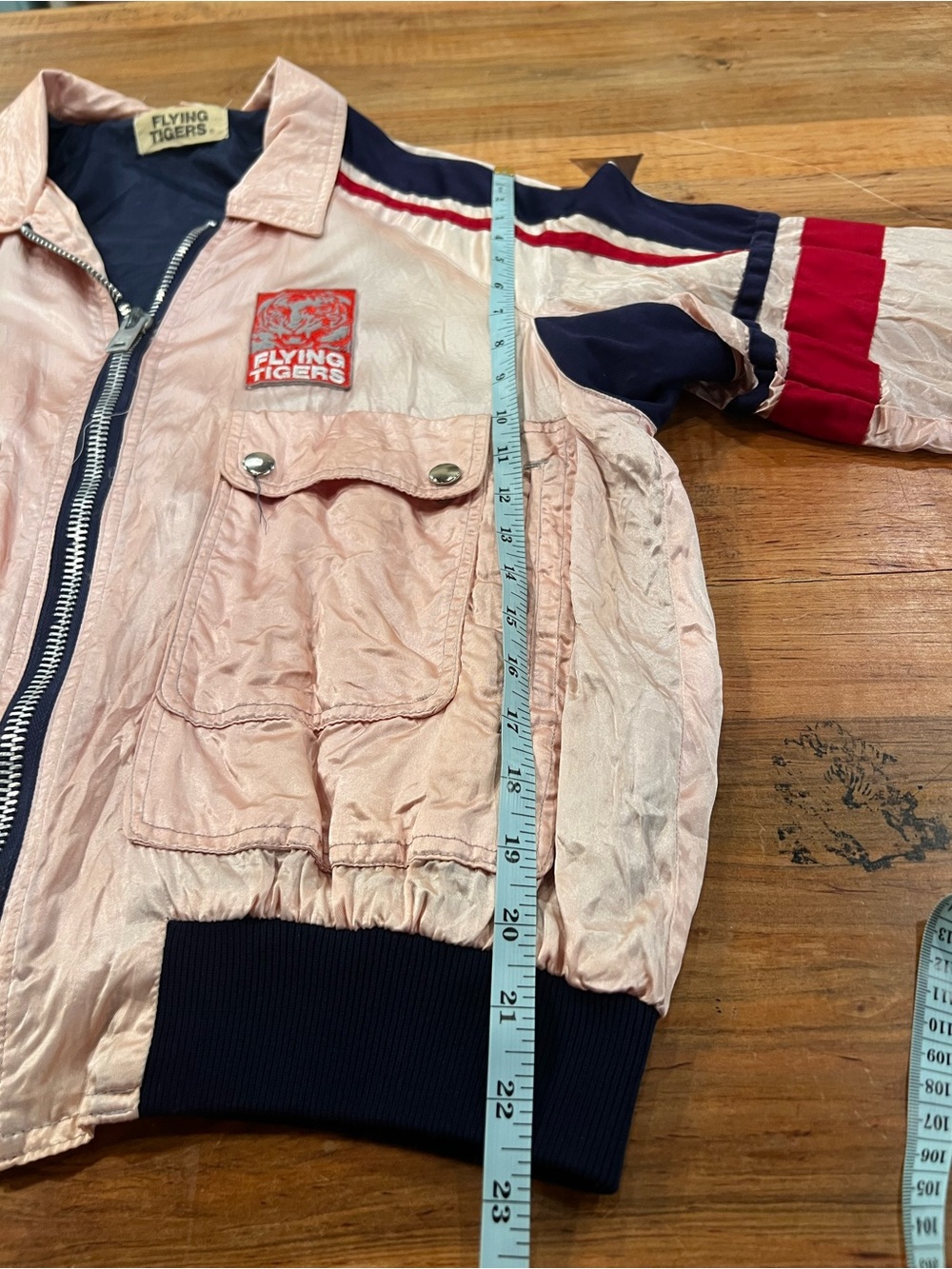 Women's Pink Satin Stripe-Trim “Flying Tigers” Bomber Jacket - Picture 12 of 13
